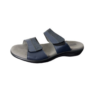 SAS Nudu Leather Slide Sandal Sz 11 Blue Metallic Summer Comfort Slip On $159